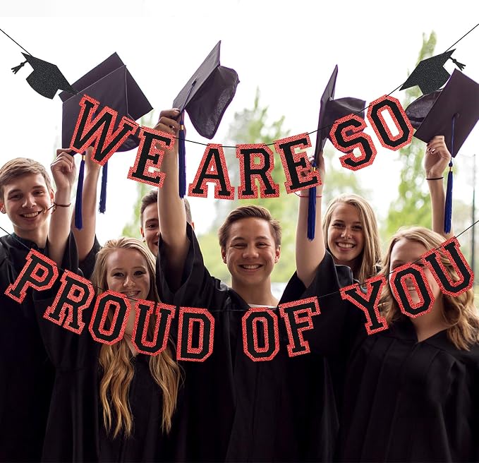 2026 Graduation Banner Party Decorations Red and Black, We are So Proud of You - Image 2