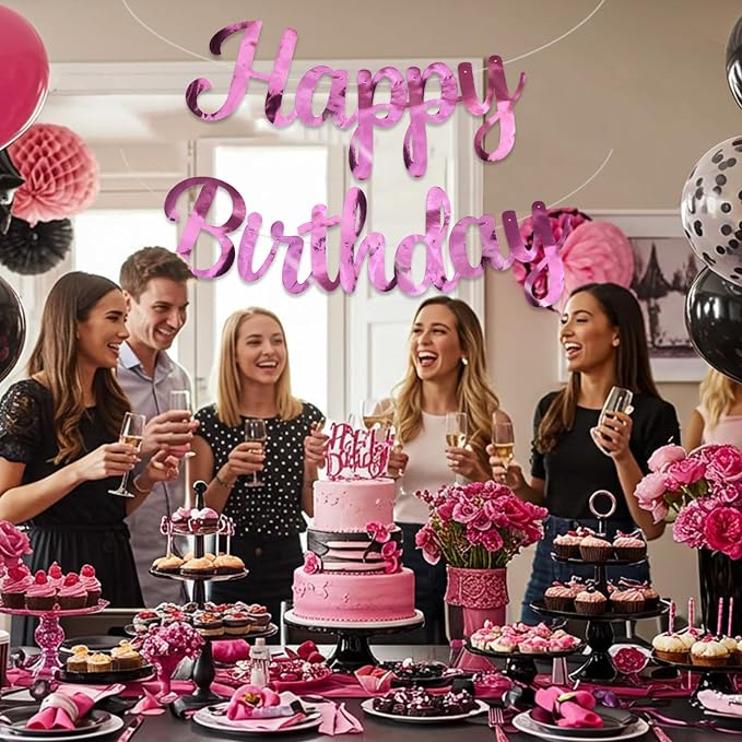BEISHIDA Double-sided Pink Happy Birthday Banner Party Decoration NO DIY | - Image 5