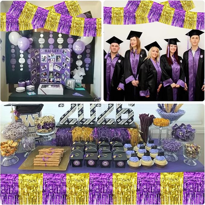 BEISHIDA Purple Gold Fringe Garland Banner 30ft Wall Tinsel Foil Streamers | - Image 5