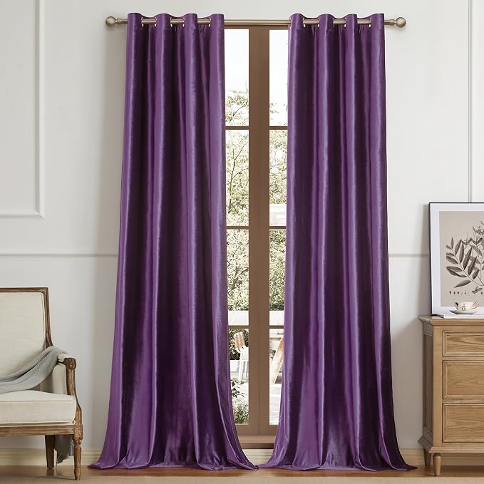 BULBUL Velvet Violet Purple Blackout Curtains 96 inch Long by ModernShinyVelvetCurtains