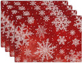 Red Snowflake Xmas Placemats Set of 4 Merry Christmas Snowflakes Linen Fabric by Wnoesat