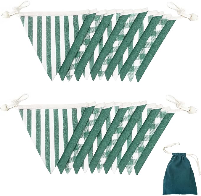 2 Sets Green Pennant Banner Flags 24Pcs Green Buffalo Plaid Striped Nursery - Image 3