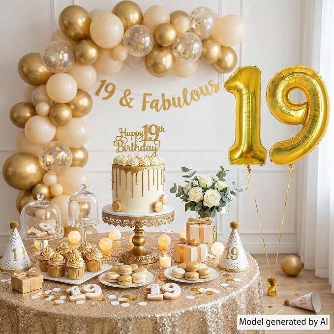 Gold Number 19 Balloon 40 Inch, Shiny Foil Decor - Image 6