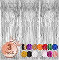 Voircoloria Silver Foil Fringe Backdrop Curtains, 3 Pack | Tinsel Streamers by Voircoloria