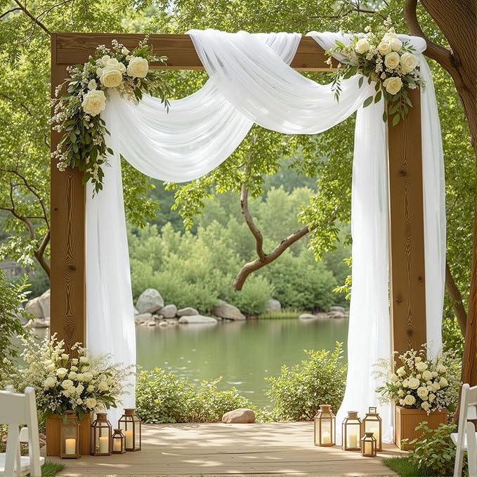 1 Panel Wedding Arch Draping Fabric White Sheer Backdrop Curtain Arch Drape for Wedding Ceremony Reception,Bridal Shower Party Decorations 28" X 19ft