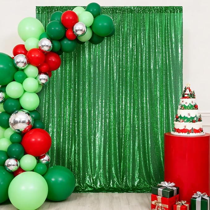 Poise3EHome 8FT x 10FT Green Sequin Photography Backdrop Curtain - Image 3