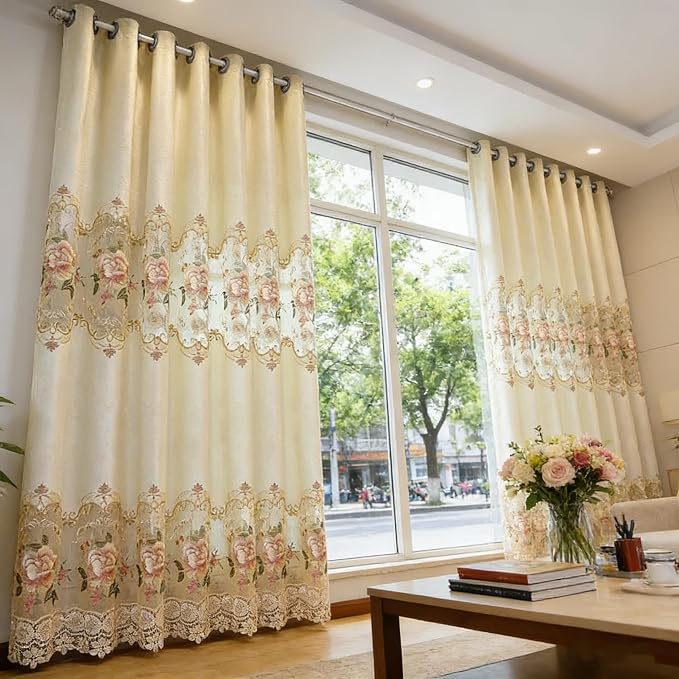 1pc Luxury Peony Embroidery Thermal Insulated Curtain Drape - Image 8