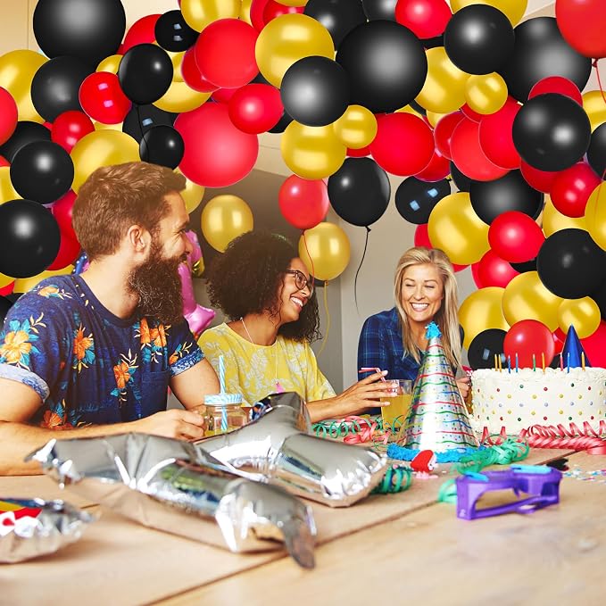 TecUnite 100 Pcs Red Black Gold Latex Balloons 13 Inch Colorful Round Balloons - Image 4