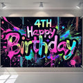 HOMETITUTE Neon 4th Birthday Party Banner 71x43 Inch Paint Splatter Walls Decor by HOMETITUTE
