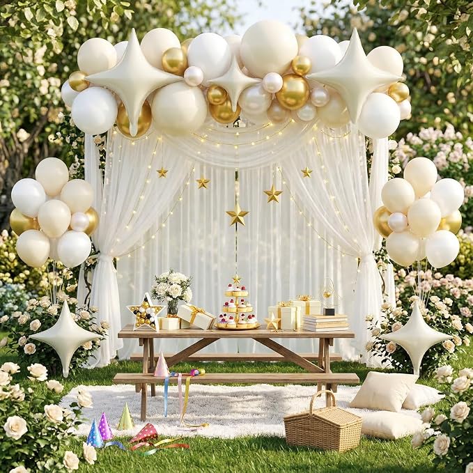 Cream Balloons, 26 Inch and 10 Inch Cream Stars Shaped Balloon - Image 5