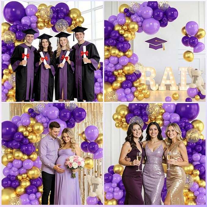 Amandir 153pcs Purple and Gold Balloons Arch Garland Kit, Different Sizes 18 12 - Image 6