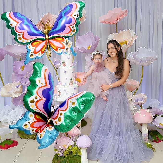 44" Giant Rainbow Butterfly Foil Balloons, Big Multicolor Butterfly Inflatable - Image 3