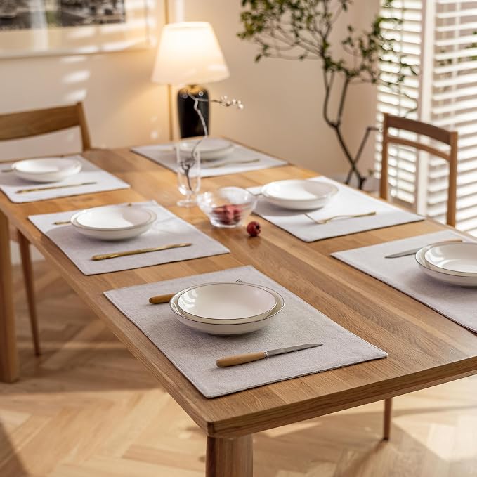Demetex Placemats Set of 4 Grey Heat Resistant Linen Place Mats - Image 7
