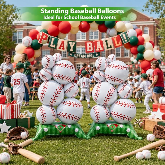 Giant Self Standing Baseball Balloons 2 Pack 59in Baseball Birthday Party - Image 4
