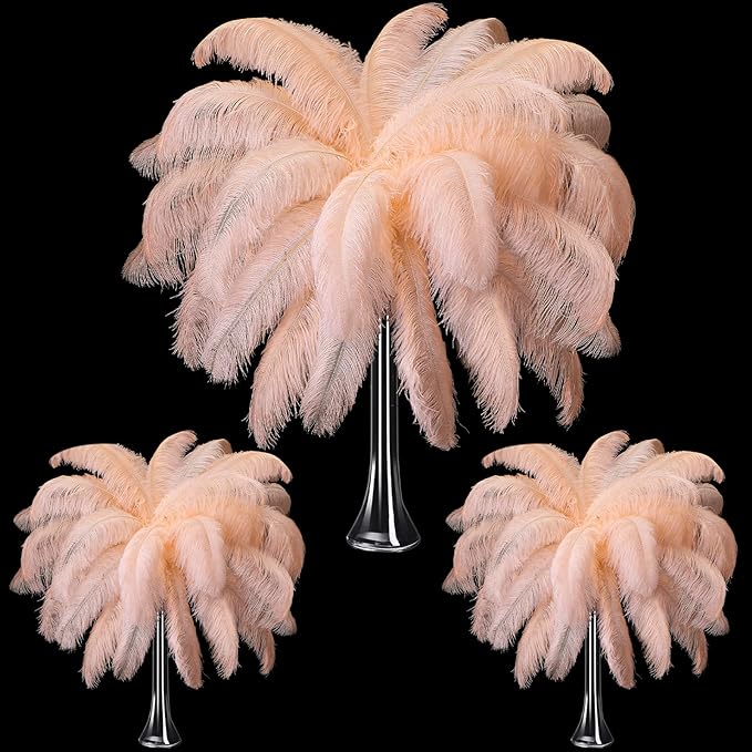 Maitys 90 Pcs Large Natural Ostrich Feathers Bulk 14-16 Inch (35-40cm) 12-14 Inch (30-35cm) 10-12 Inch (25-30cm) Ostrich Feathers Plumes for Centerpieces Wedding(Champagne)