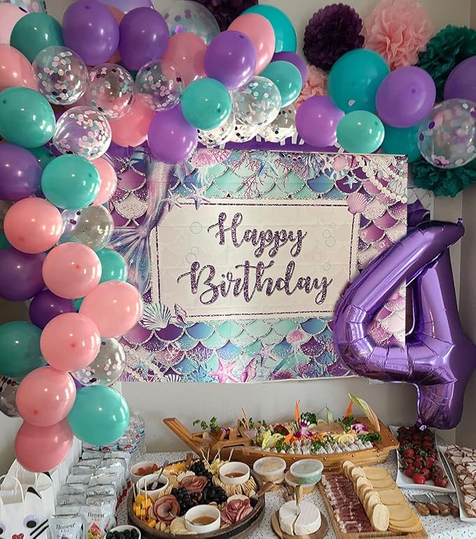 Mermaid Balloons Pink Purple Party Balloon, Under The Sea Party Decorations - Image 4
