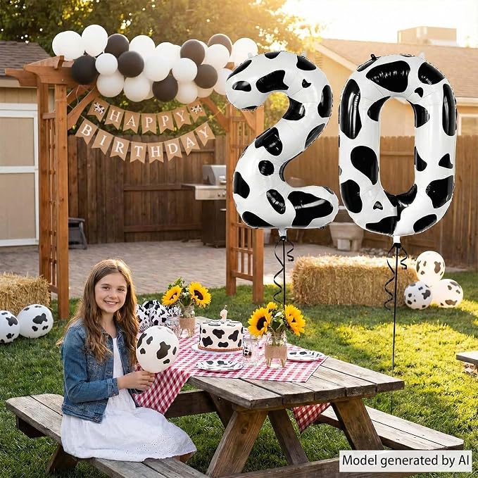 40 Inch Cow Print Number 20 Balloon Set, Giant Black White Cowhide Foil Mylar - Image 6