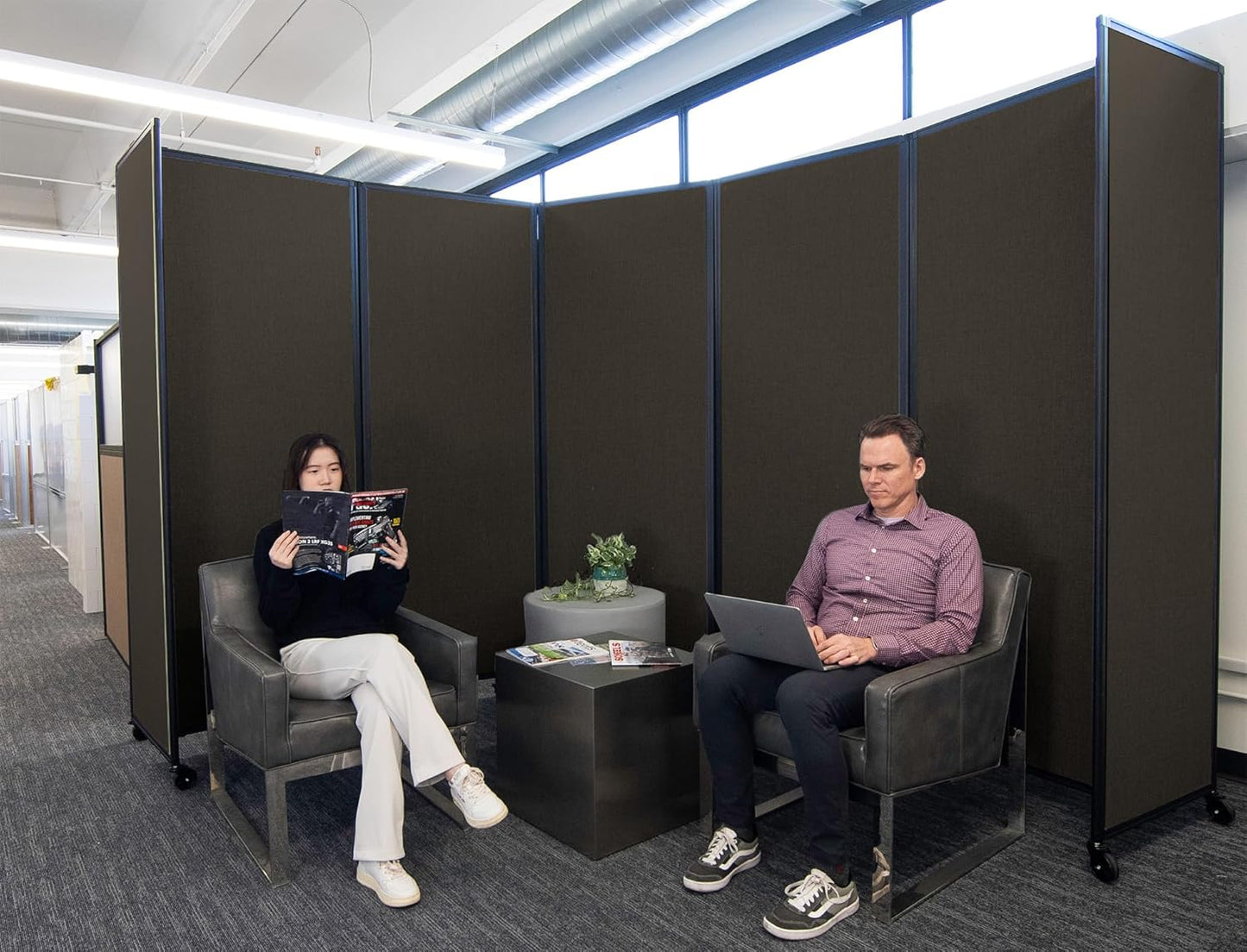 Versare Room Divider 360 Portable Wall Partition | Folding Panels | Large Freestanding Divider | Locking Wheels | Temporary Room Separator | 14' x 7'6'', Mocha