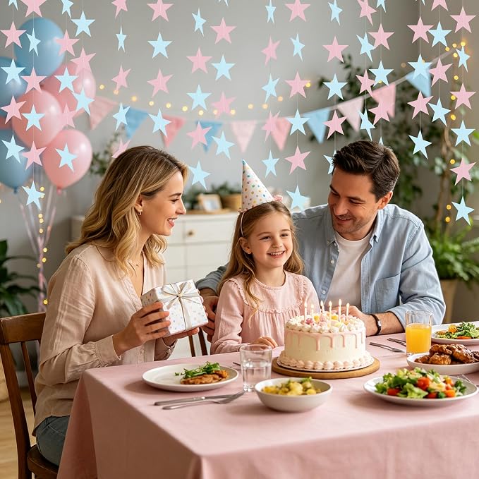 BEISHIDA 6Pcs Pink Blue Paper Star Garland Decor Multicolor Star Banner Backdrop - Image 5