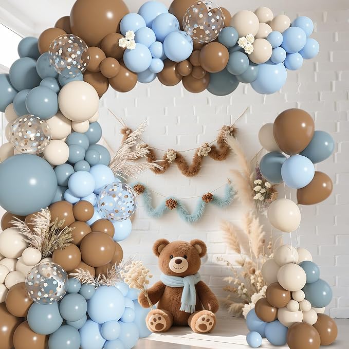 142Pcs Dusty Blue and Brown Balloons Arch Kit Different Size | Pastel Sand - Image 4