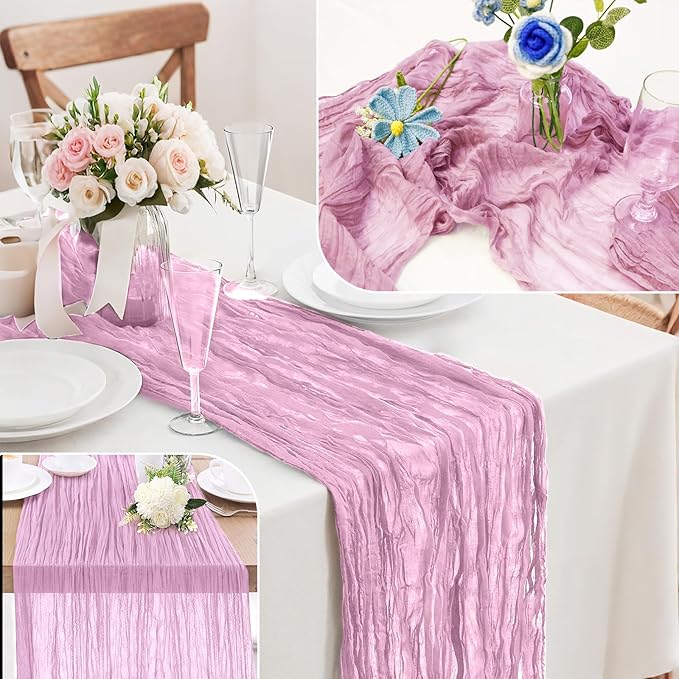 1-Pack Pink Cheesecloth Table Runners – 10FT (35x120 Inch) Boho Rustic Gauze Fabric Cheese Cloth Table Runner for Weddings, Baby Showers, Bridal Shower, Farmhouse & Birthday Party Decor