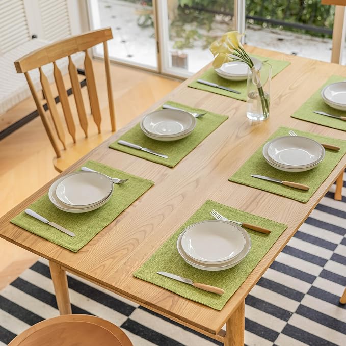 Demetex Placemats Set of 6 Green Decorative Table Mats Modern Linen Placemats - Image 6