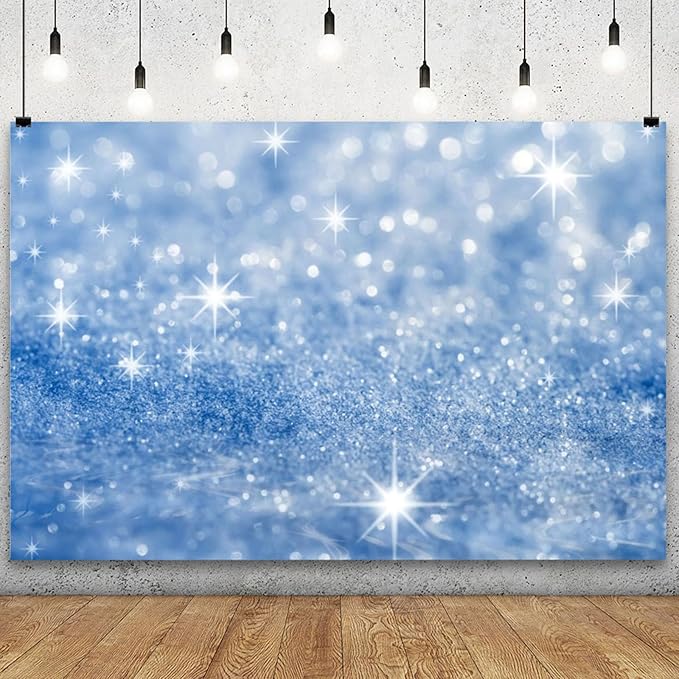 YongFoto Silver Blue Glitter Backdrop 8x6.5ft Silver Light Spots Blue Sequin Bokeh Photography Background Birthday Bridal Shower Wedding Photography Background Party Banner Portraits Photoshoot Props