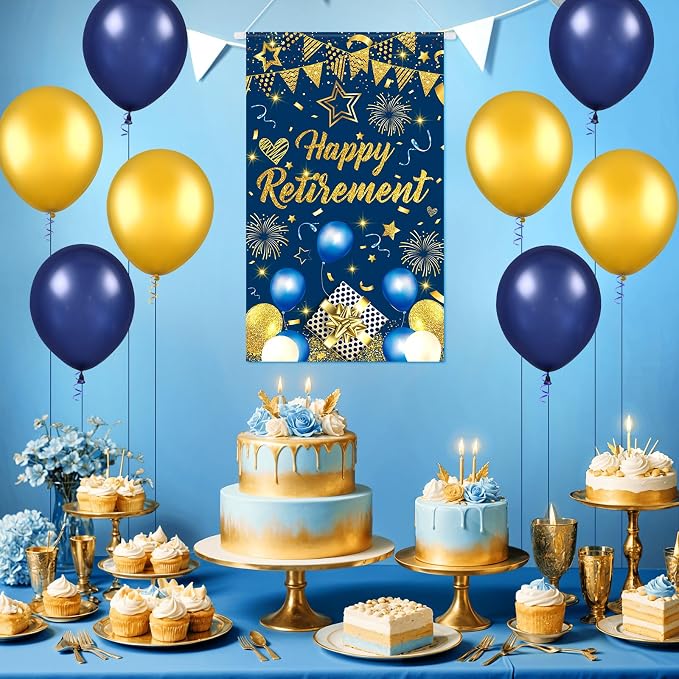 Blue Gold Retirement Door Banner Decorations Happy Retirement Party Small - Image 4