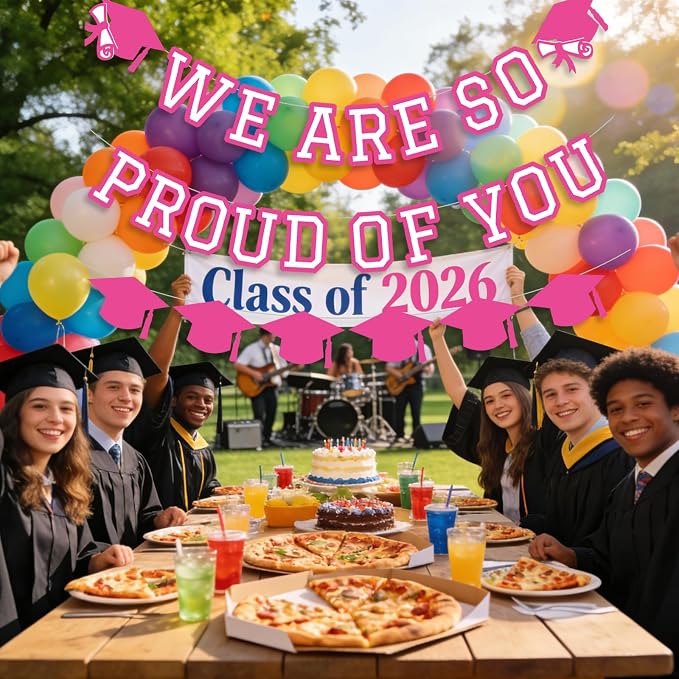 We Are So Proud Of You Banner Graduation Party Decorations Congrats Grad Cap - Image 3