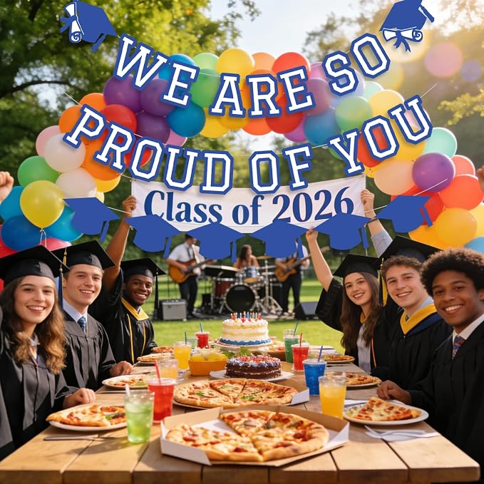 We Are So Proud Of You Banner Graduation Party Decorations Congrats Grad Cap - Image 3