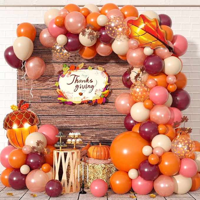 Fall Balloon Arch Kit, Autumn Birthday Party Decor Terracotta Orange Dusty Pink by Jobkoo