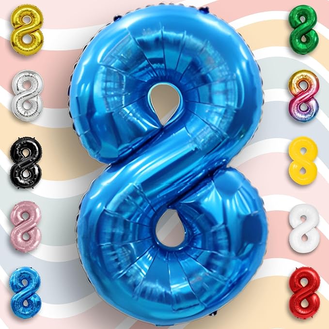 Blue Number Balloon 8 Mylar Foil Balloons 40 inch - Image 6