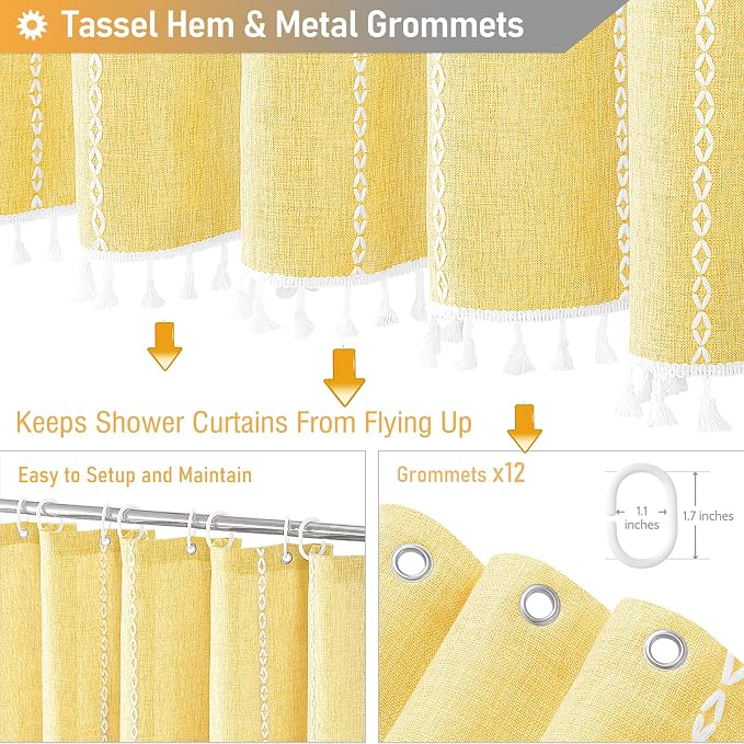 72x78 Long Boho Farmhouse Linen Heavy Duty Shower Curtain Set, 330GSM Linen - Image 5