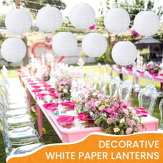 Treela 48 Pack White Chinese Japanese Paper Lanterns Decorative Hanging Round - Image 4