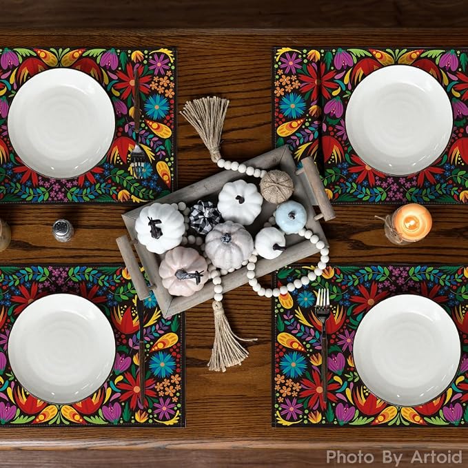 Artoid Mode Mexican Cinco De Mayo Placemats Set of 6, 12 x 18 Inch Dia De Los - Image 3