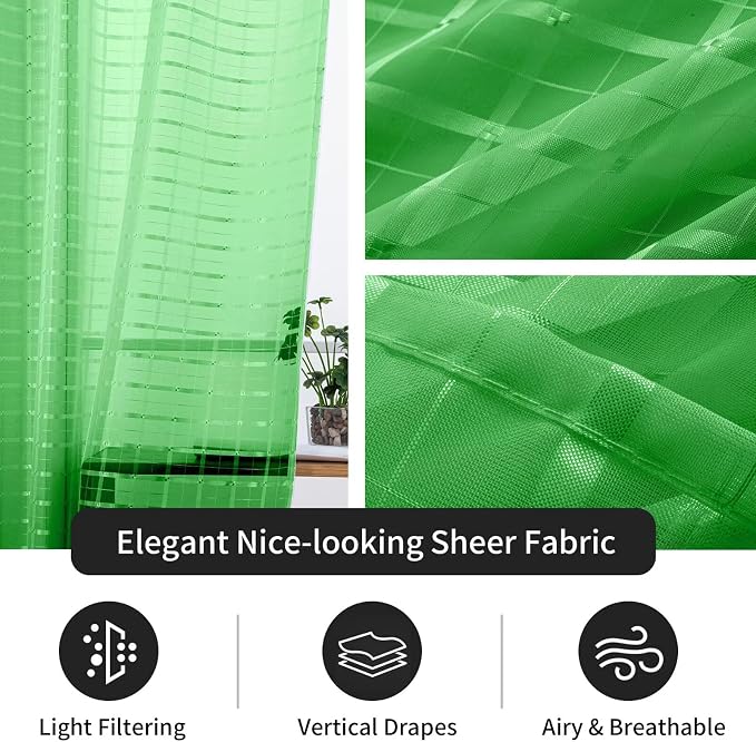 SpaceDresser Check Sheer Curtains 84 Inches 2 Panels Set, Rod Pocket Plaid - Image 5