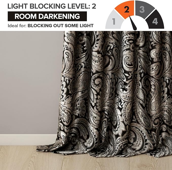 Madison Park Aubrey 2 Panel Curtain Faux Silk Paisley Jacquard, Rod Pocket - Image 4