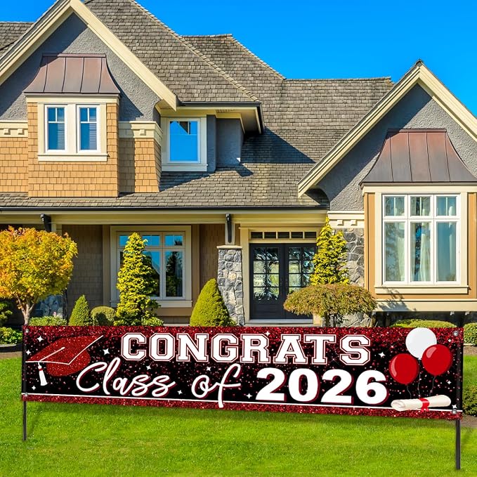 Large Congrats Class of 2026 Banner Red | Backdrop Graduation 2026 Yard Sign - Image 5