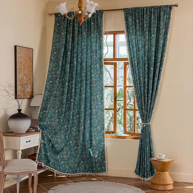 Floral Rod Pocket Semi Sheer Living Room 2 Panel Curtains 84 Inches Long | - Image 2