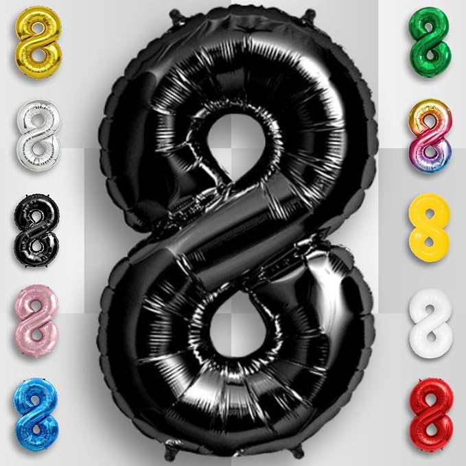 Black Number Balloon 8 Mylar Foil Balloons 40 inch - Image 6