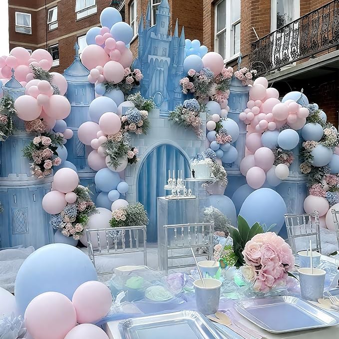 HILAVO Pink and Blue Balloons 12 Inch Pastel Light Baby Blue Pink White Party - Image 3