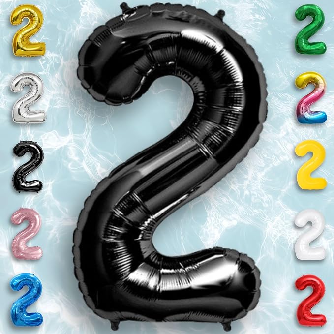 Black Number Balloon 2 Mylar Foil Balloons 16 inch Small - Image 5