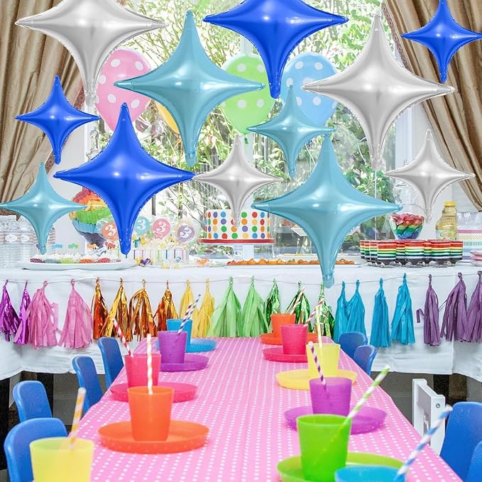 Blue Silver Star Balloons, 26Inch and 10Inch Blue Silver Quadrangle Helium - Image 6