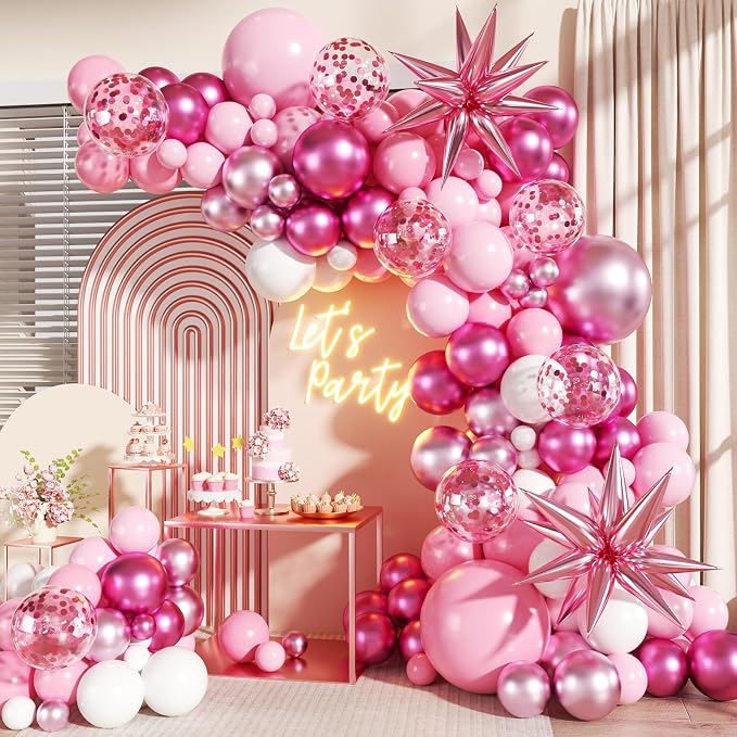 Pink Balloon Garland Arch Kit for Birthday Decorations | 140Pcs Hot Light by LANGASQUE