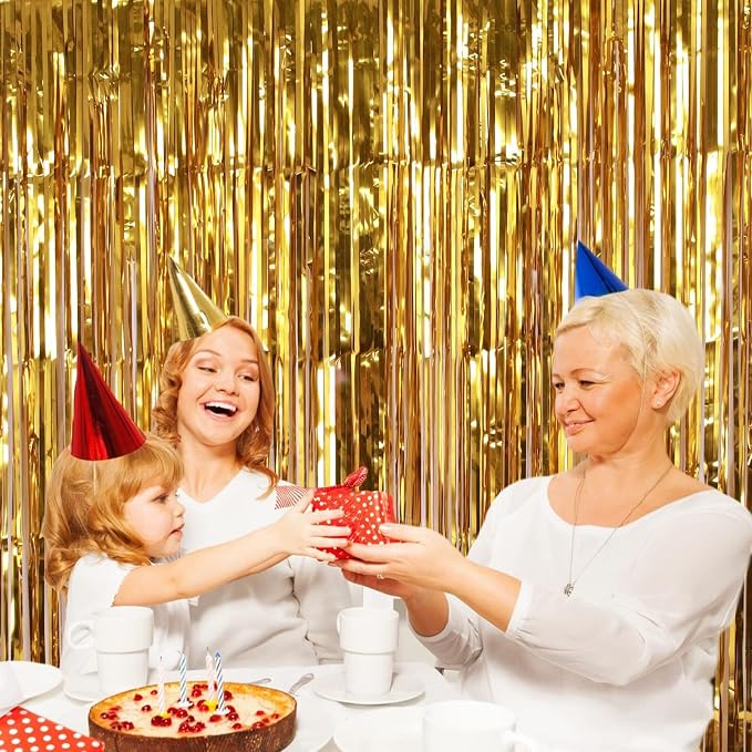 2 Pack Gold Fringe Curtain Backdrop, 3.2Ft x 8.2Ft Metallic Photo Booth - Image 6