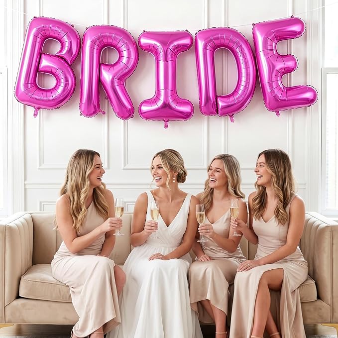 BRIDE Balloons Bachelorette, Hot Pink BRIDE Letter Balloon Bridal Balloons | - Image 4