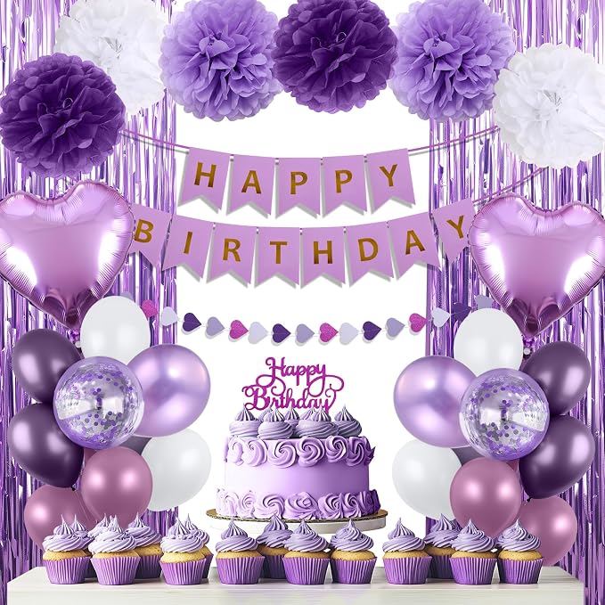 Purple Happy Birthday Party Decorations by HEDUPT