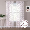 Tollpiz Leaves Sheer Curtains Burgundy Red Leaf Embroidery Living Room Curtain by Tollpiz