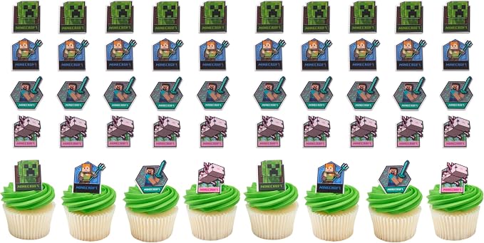 DecoPac Minecraft Lush Finds Rings, Cupcake Decorations Featuring Creeper by Decopac