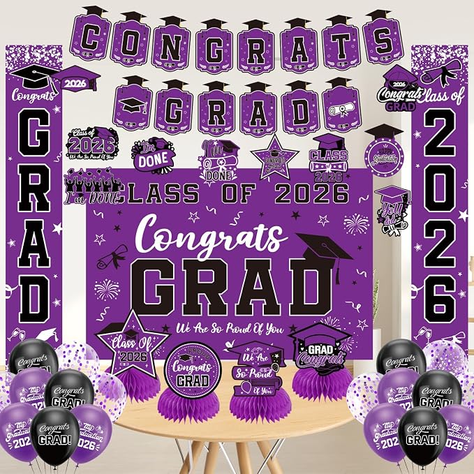 Graduation Decorations 2026 Purple Set, Congrats Grad Decor Set - Image 5